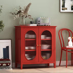 3 Tiers Modern Wood Rectangular Accent Cabinet  with Glass Door