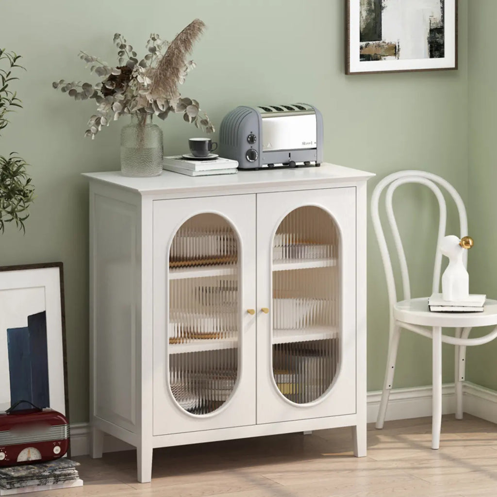 3 Tiers Modern Wood Rectangular Accent Cabinet  with Glass Door