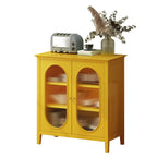 3 Tiers Modern Wood Rectangular Accent Cabinet  with Glass Door