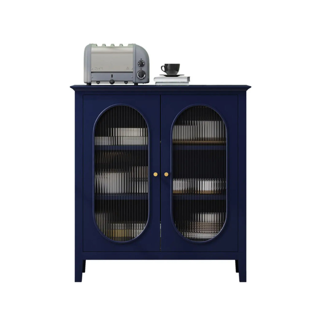 3 Tiers Modern Wood Rectangular Accent Cabinet  with Glass Door