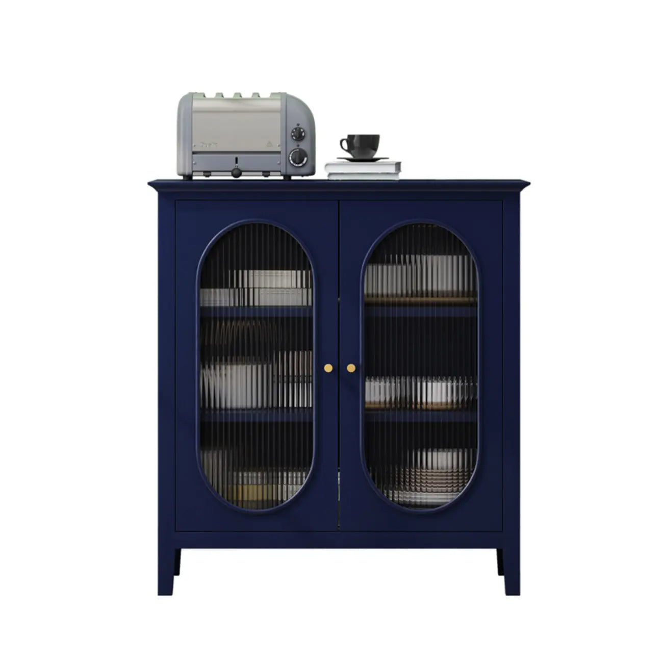 3 Tiers Modern Wood Rectangular Accent Cabinet  with Glass Door