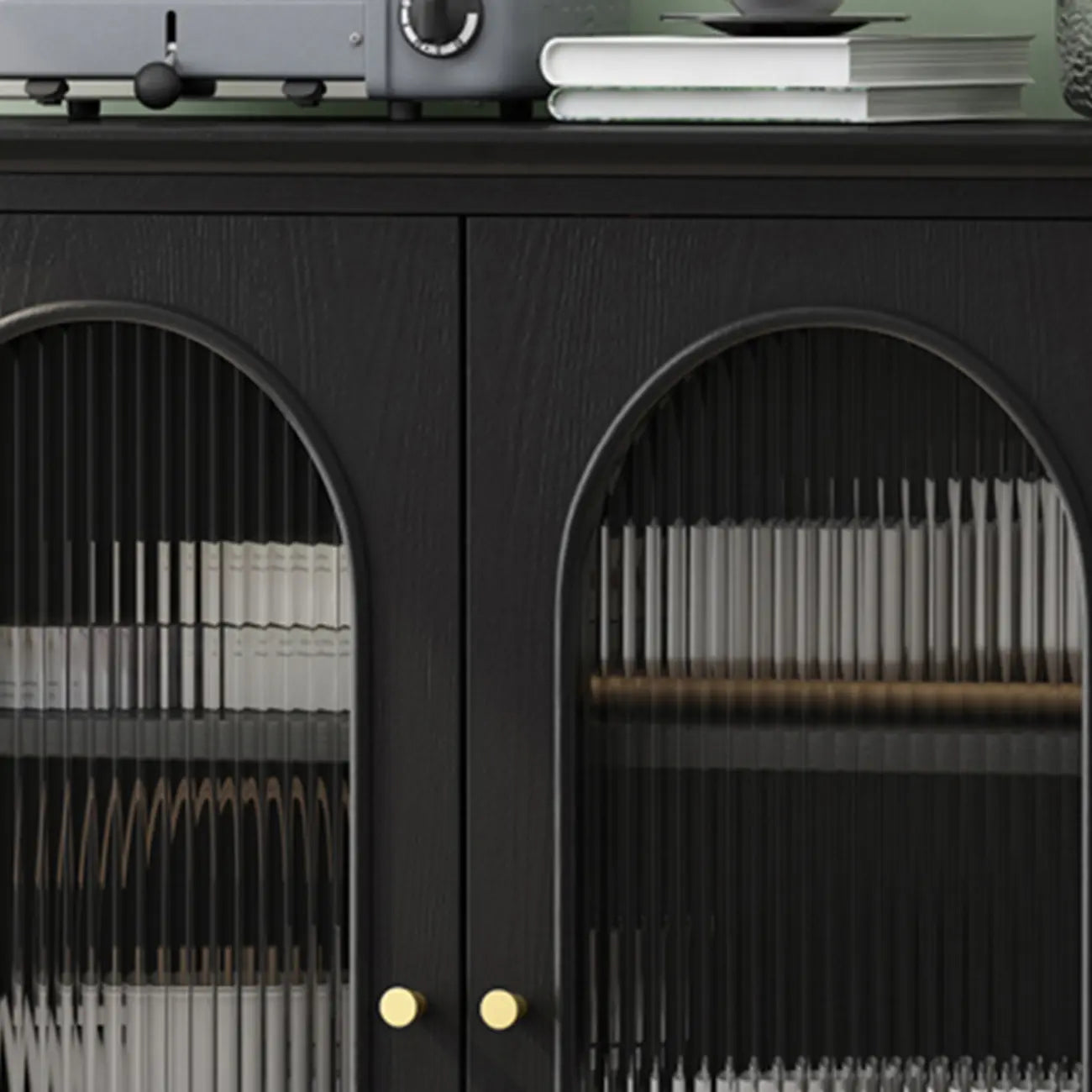 3 Tiers Modern Wood Rectangular Accent Cabinet  with Glass Door