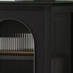 3 Tiers Modern Wood Rectangular Accent Cabinet  with Glass Door