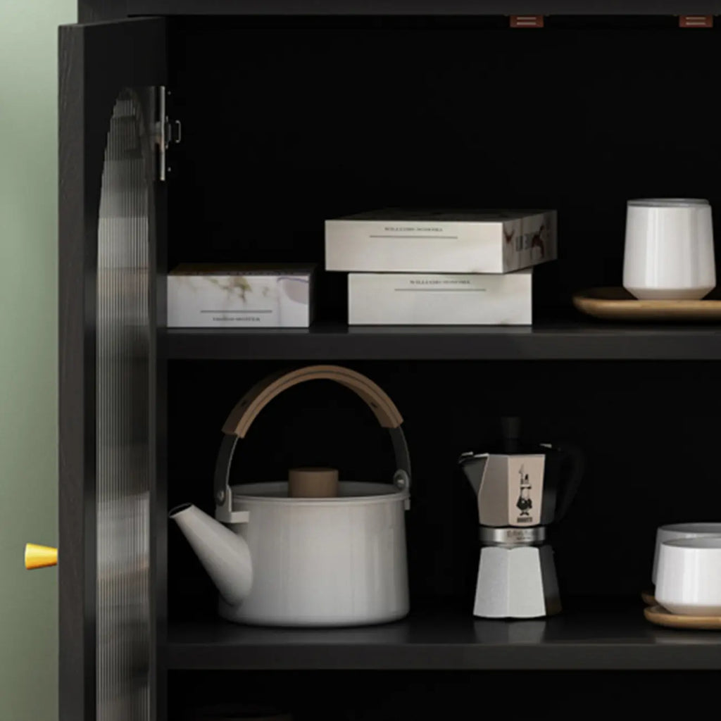 3 Tiers Modern Wood Rectangular Accent Cabinet  with Glass Door