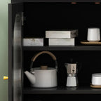 3 Tiers Modern Wood Rectangular Accent Cabinet  with Glass Door