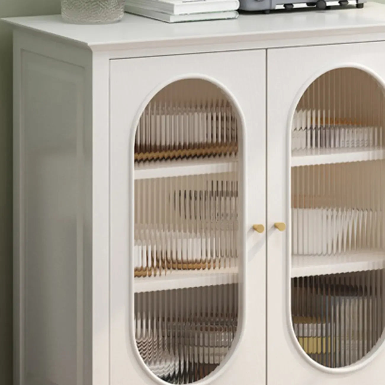 3 Tiers Modern Wood Rectangular Accent Cabinet  with Glass Door