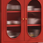 3 Tiers Modern Wood Rectangular Accent Cabinet  with Glass Door