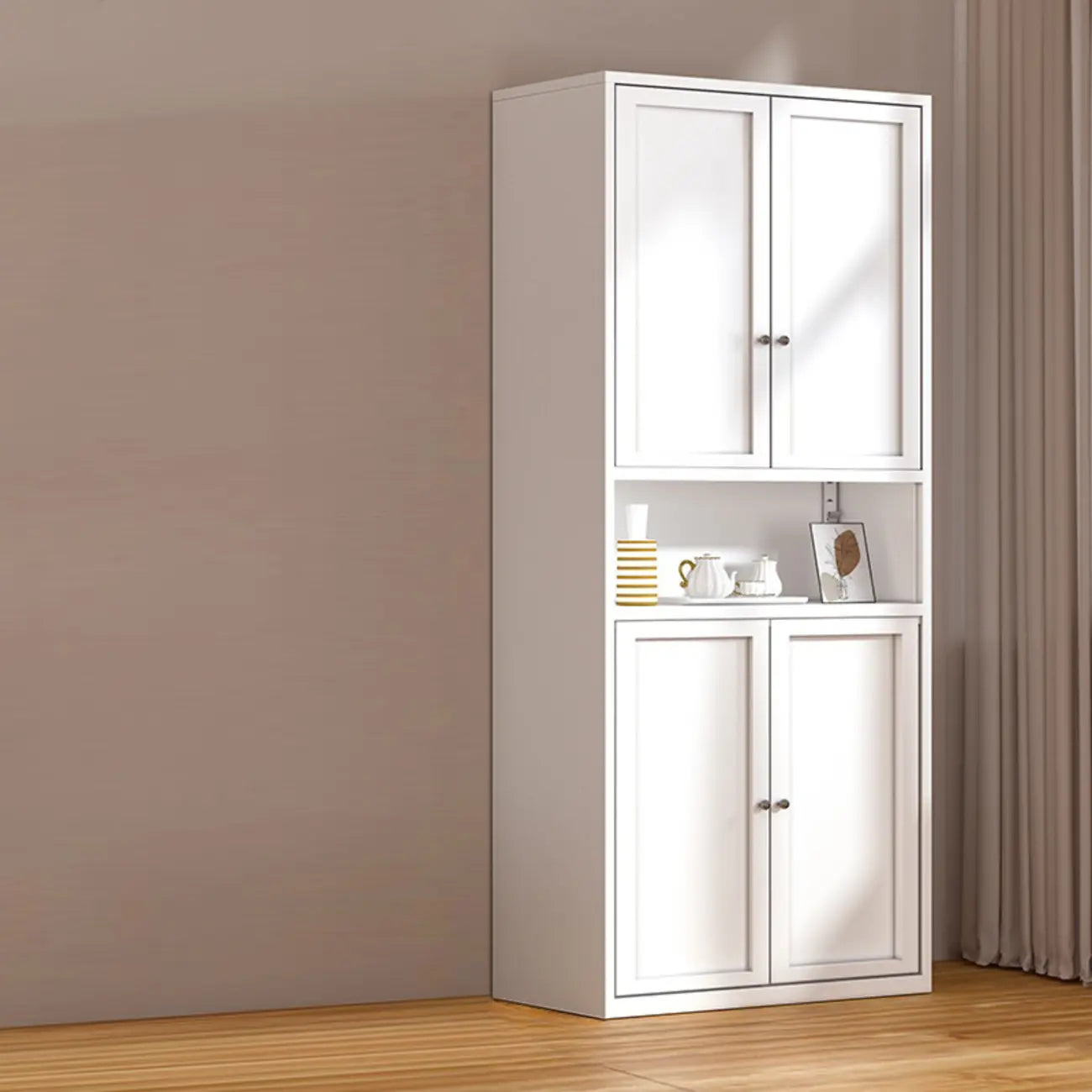 79'' White Alloy Rectangle Storage Cabinet with Exterior Shelf