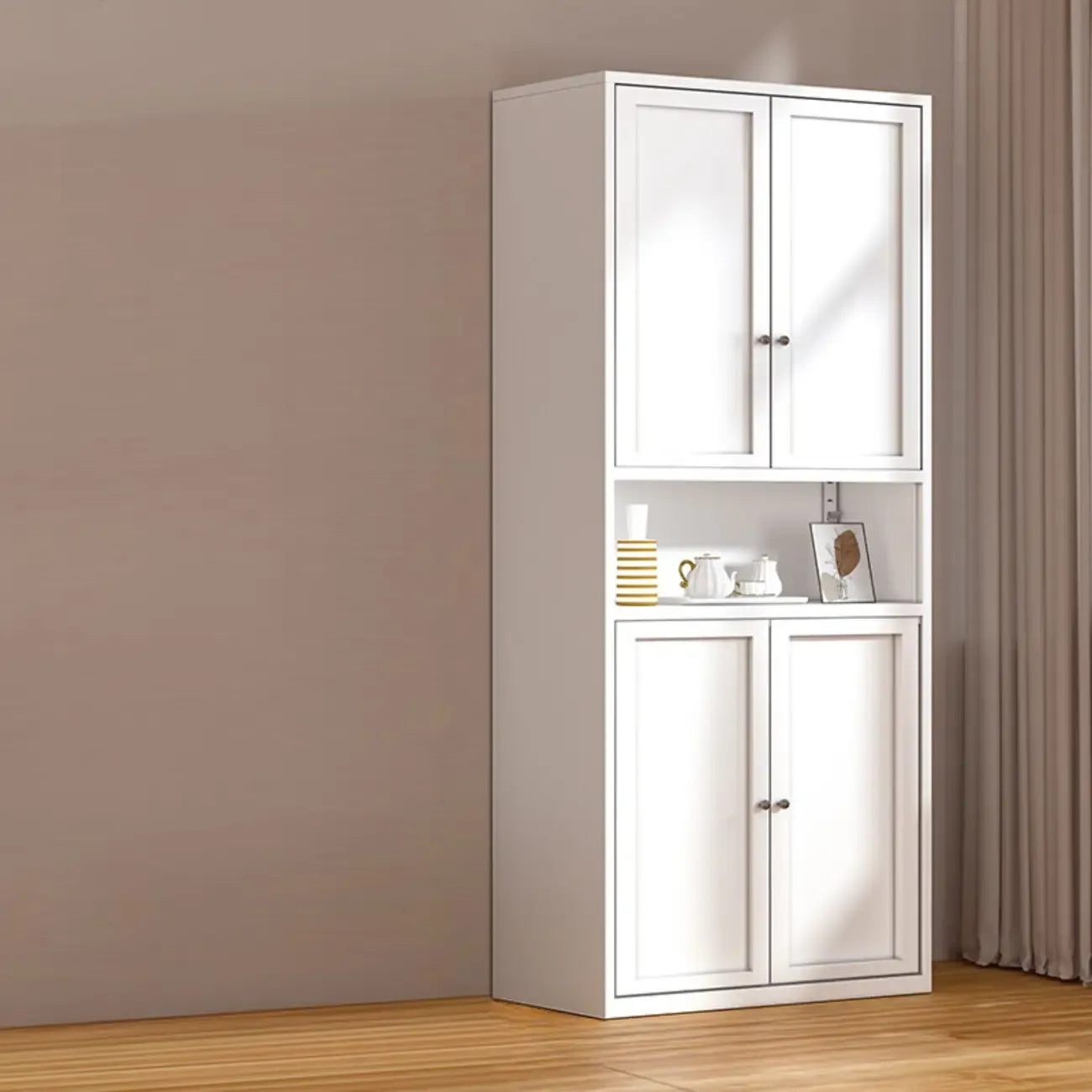 79'' White Alloy Rectangle Storage Cabinet with Exterior Shelf