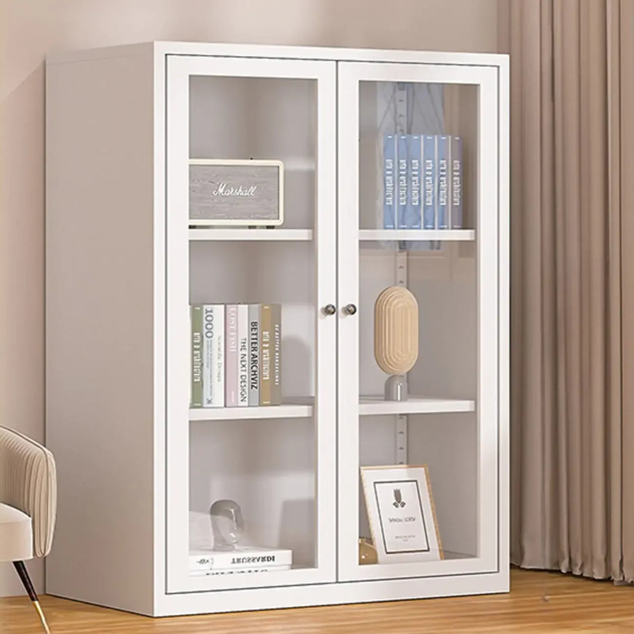 79'' White Alloy Rectangle Storage Cabinet with Exterior Shelf