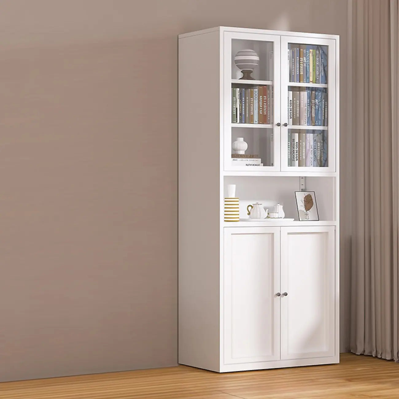 79'' White Alloy Rectangle Storage Cabinet with Exterior Shelf