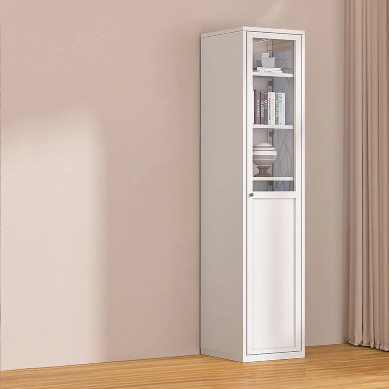 79'' White Alloy Rectangle Storage Cabinet with Exterior Shelf