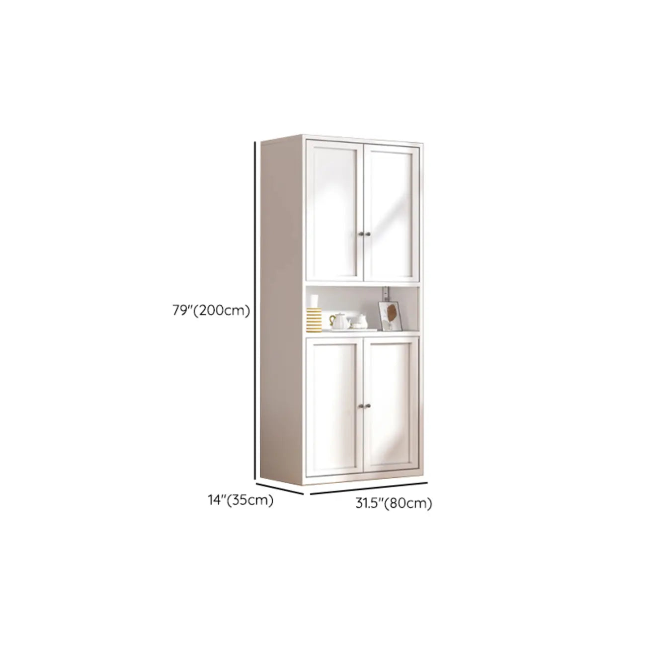 79'' White Alloy Rectangle Storage Cabinet with Exterior Shelf