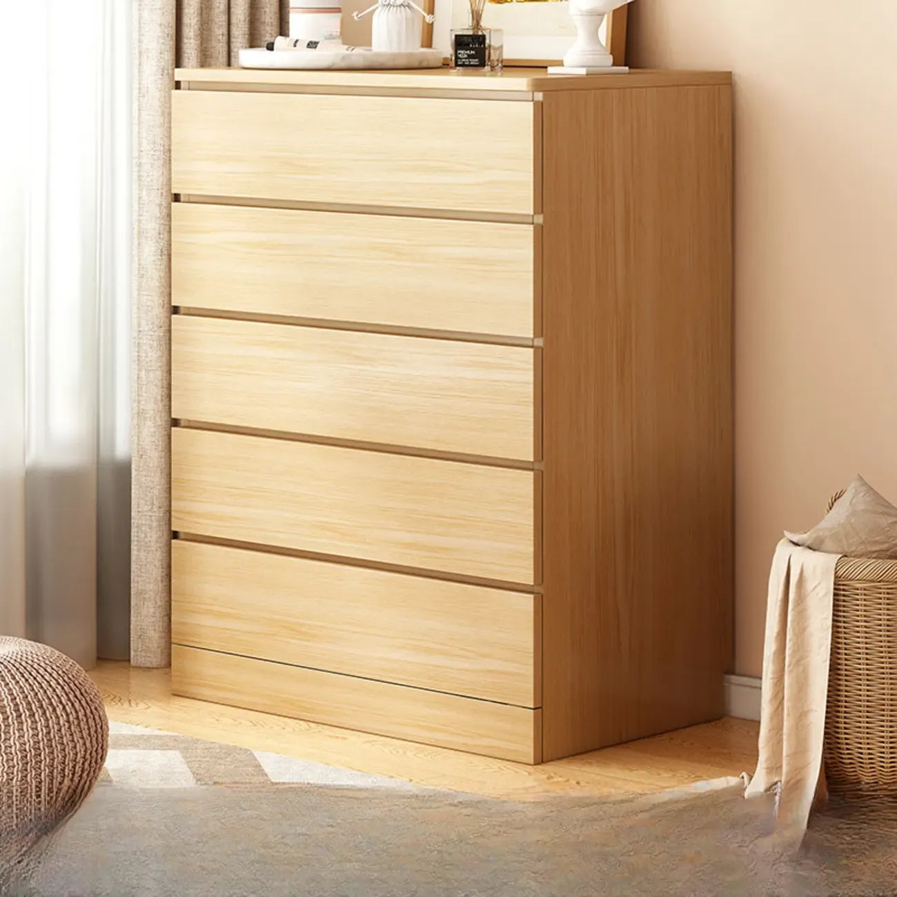 Free-Standing White Storage Cabinet with Drawers for Bedroom
