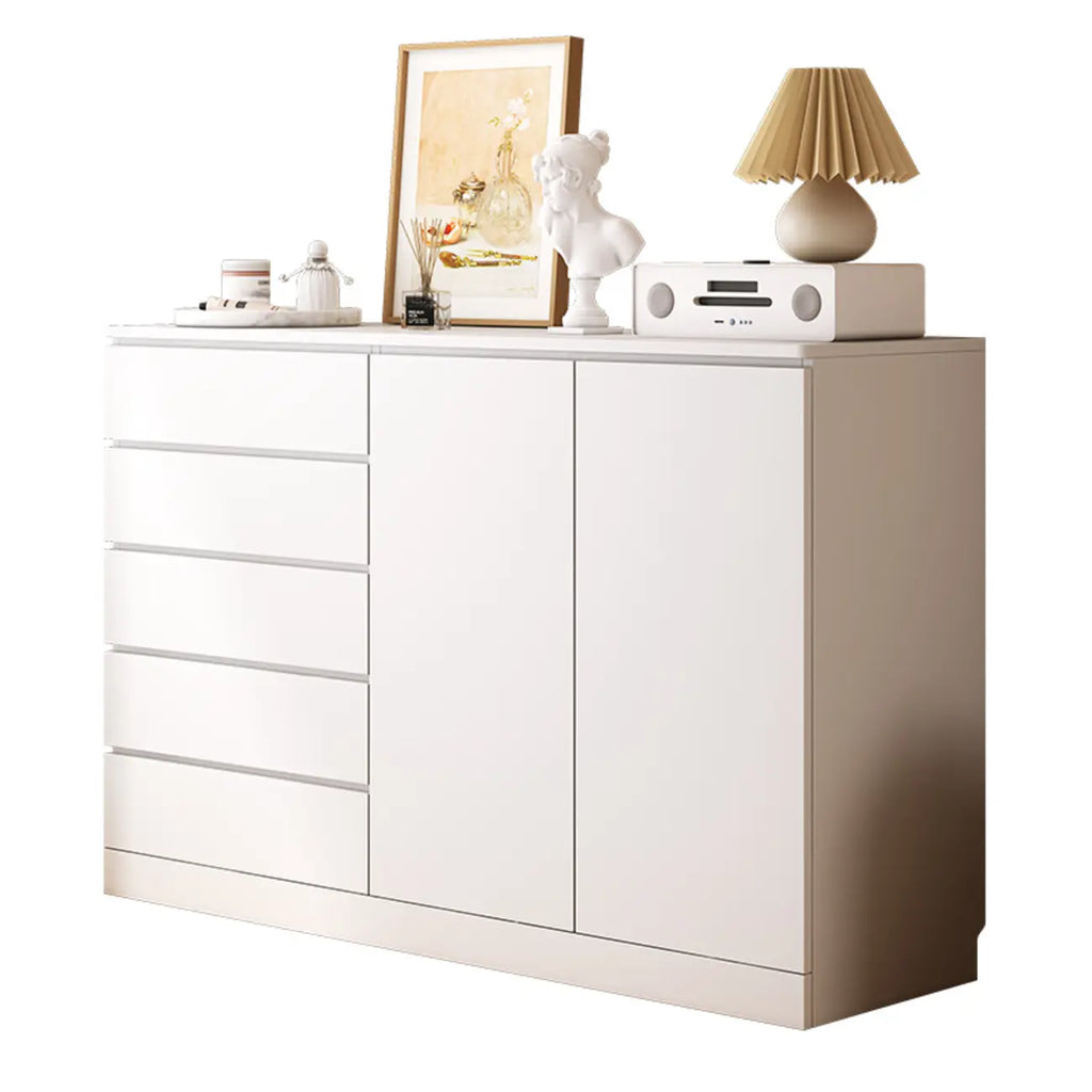 Free-Standing White Storage Cabinet with Drawers for Bedroom