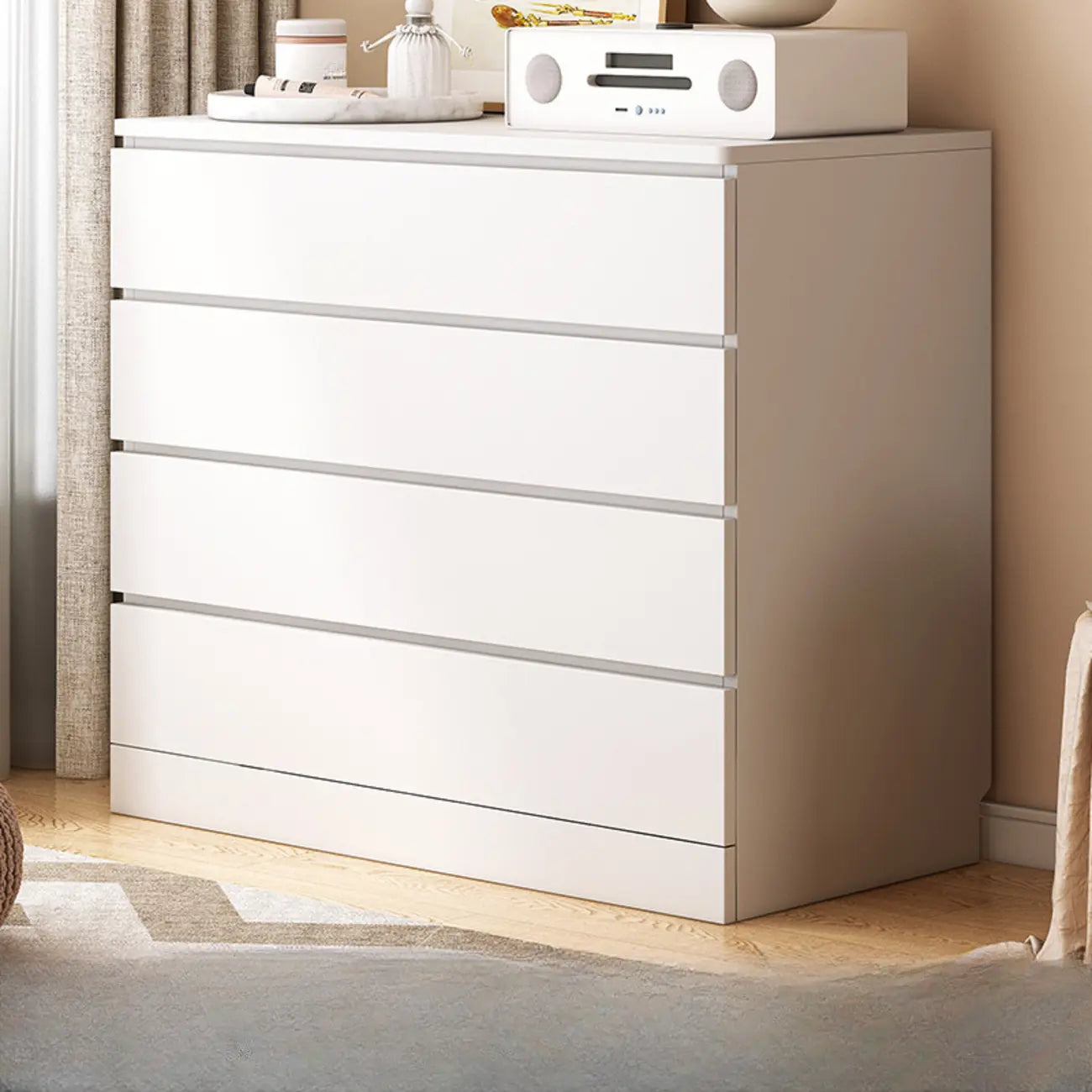 Free-Standing White Storage Cabinet with Drawers for Bedroom