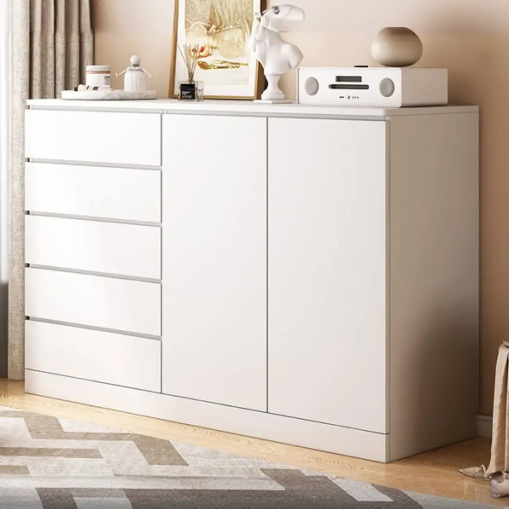 Free-Standing White Storage Cabinet with Drawers for Bedroom