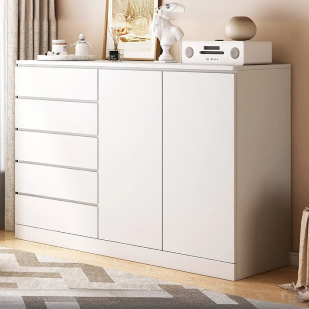 Free-Standing White Storage Cabinet with Drawers for Bedroom