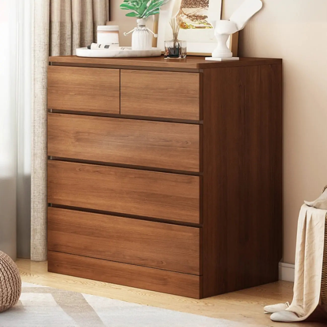 Free-Standing White Storage Cabinet with Drawers for Bedroom