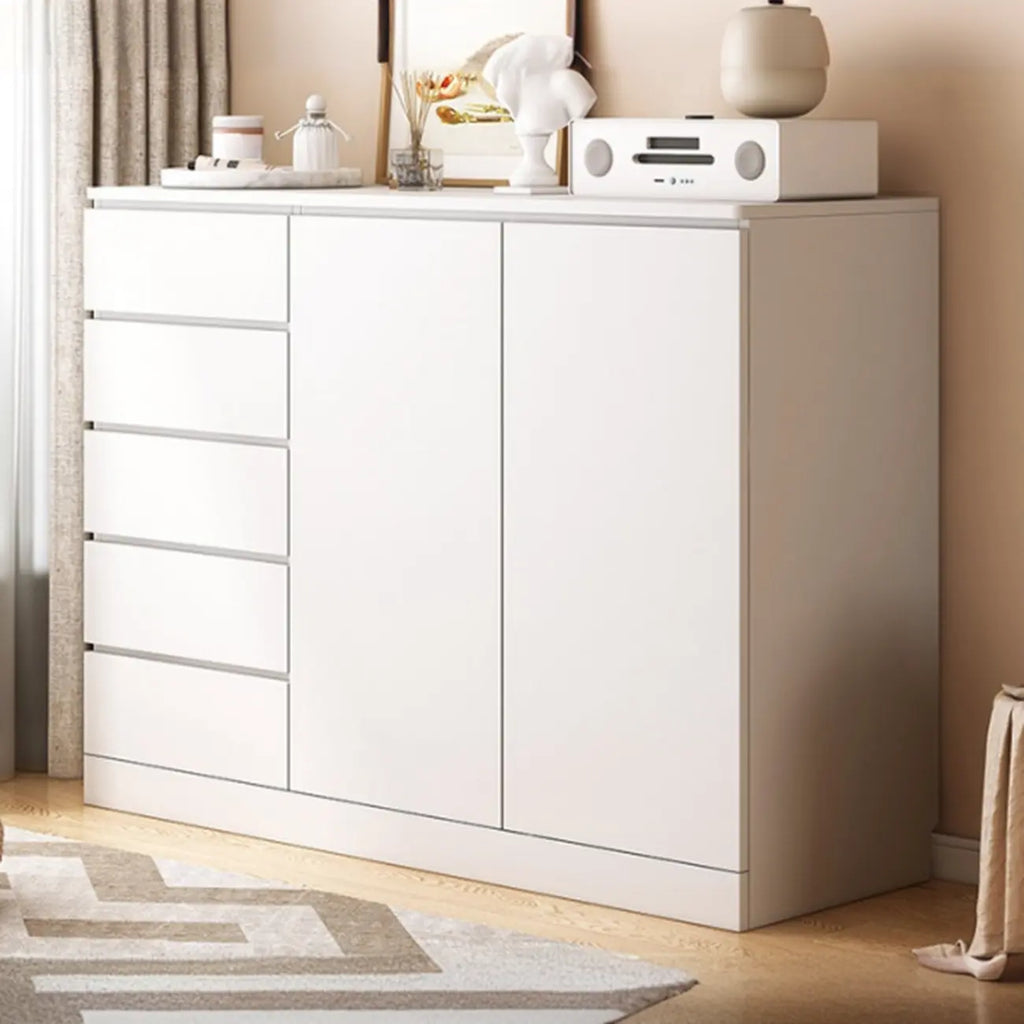 Free-Standing White Storage Cabinet with Drawers for Bedroom