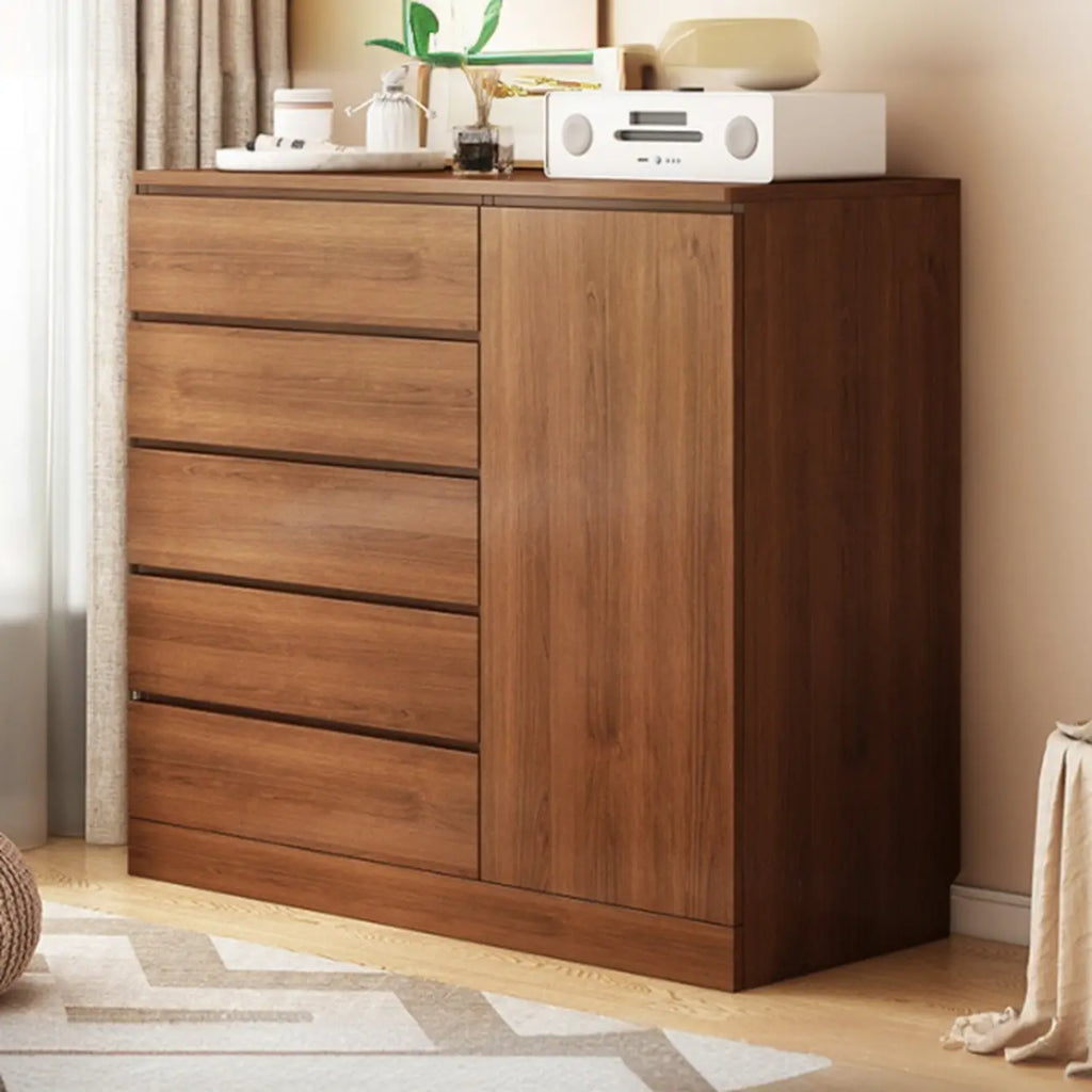 Free-Standing White Storage Cabinet with Drawers for Bedroom