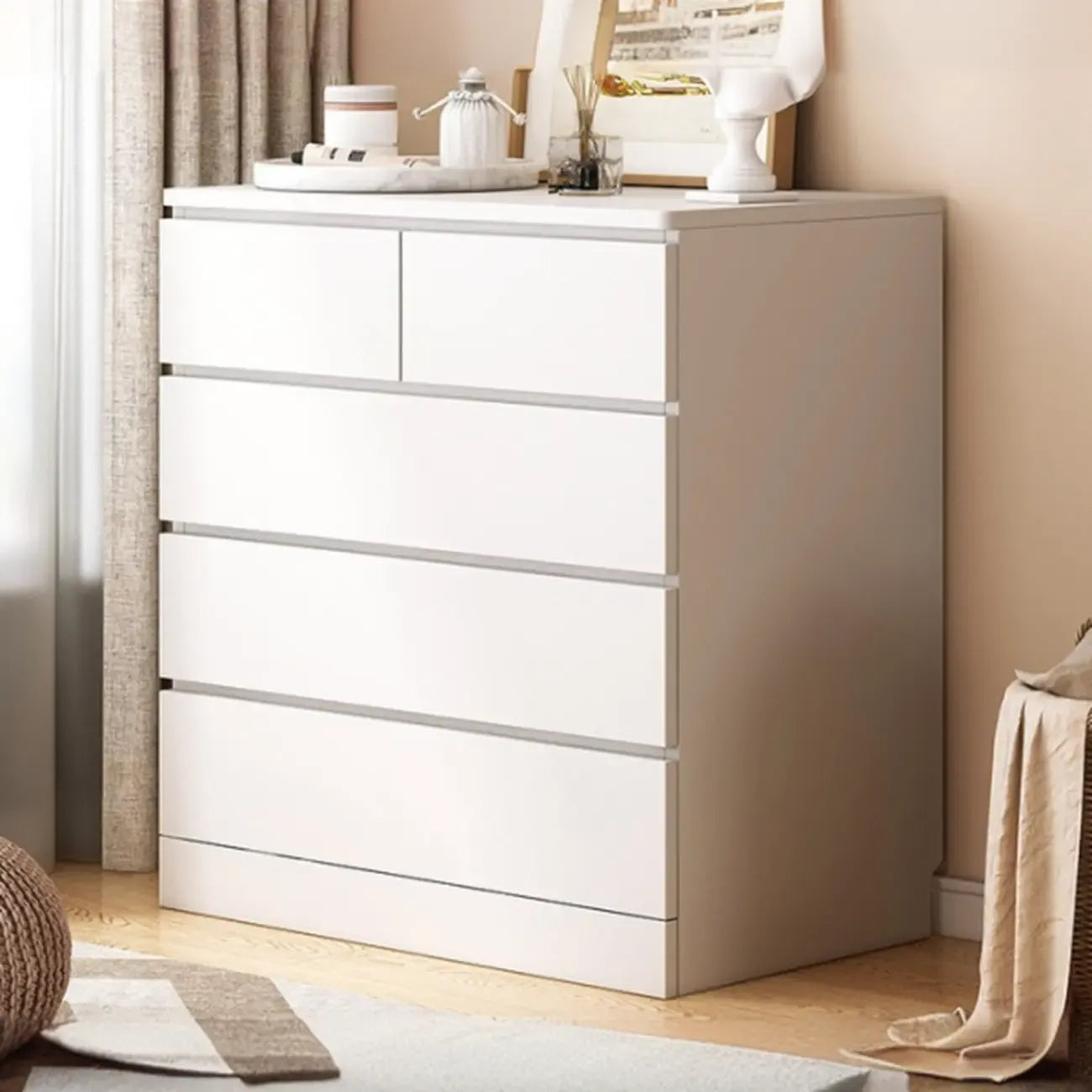 Free-Standing White Storage Cabinet with Drawers for Bedroom