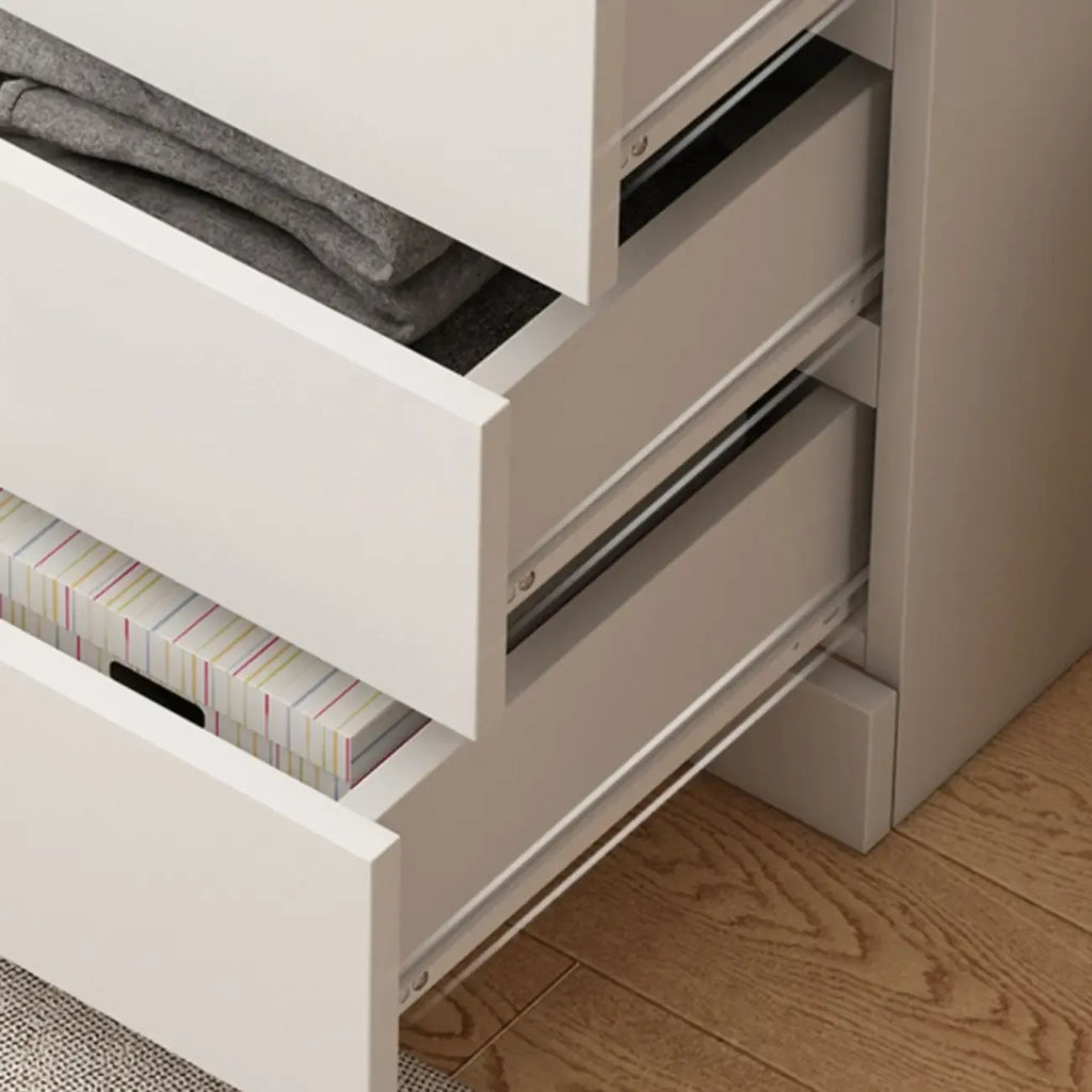 Free-Standing White Storage Cabinet with Drawers for Bedroom