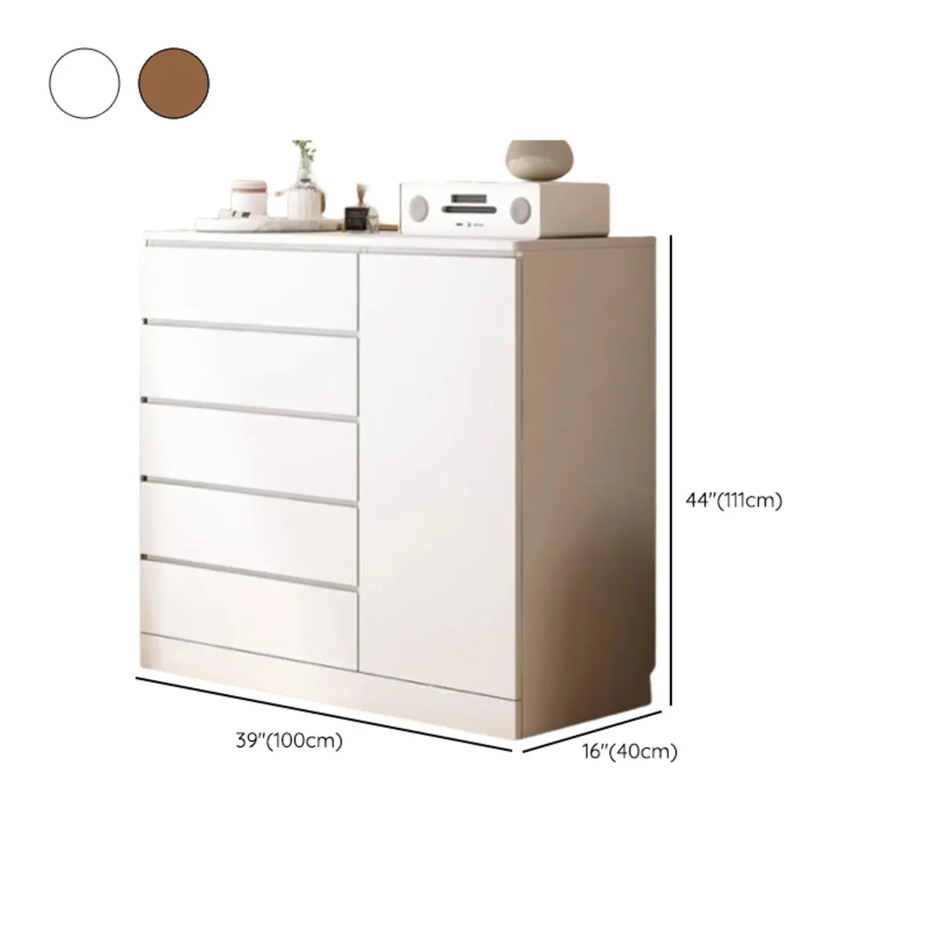 Free-Standing White Storage Cabinet with Drawers for Bedroom