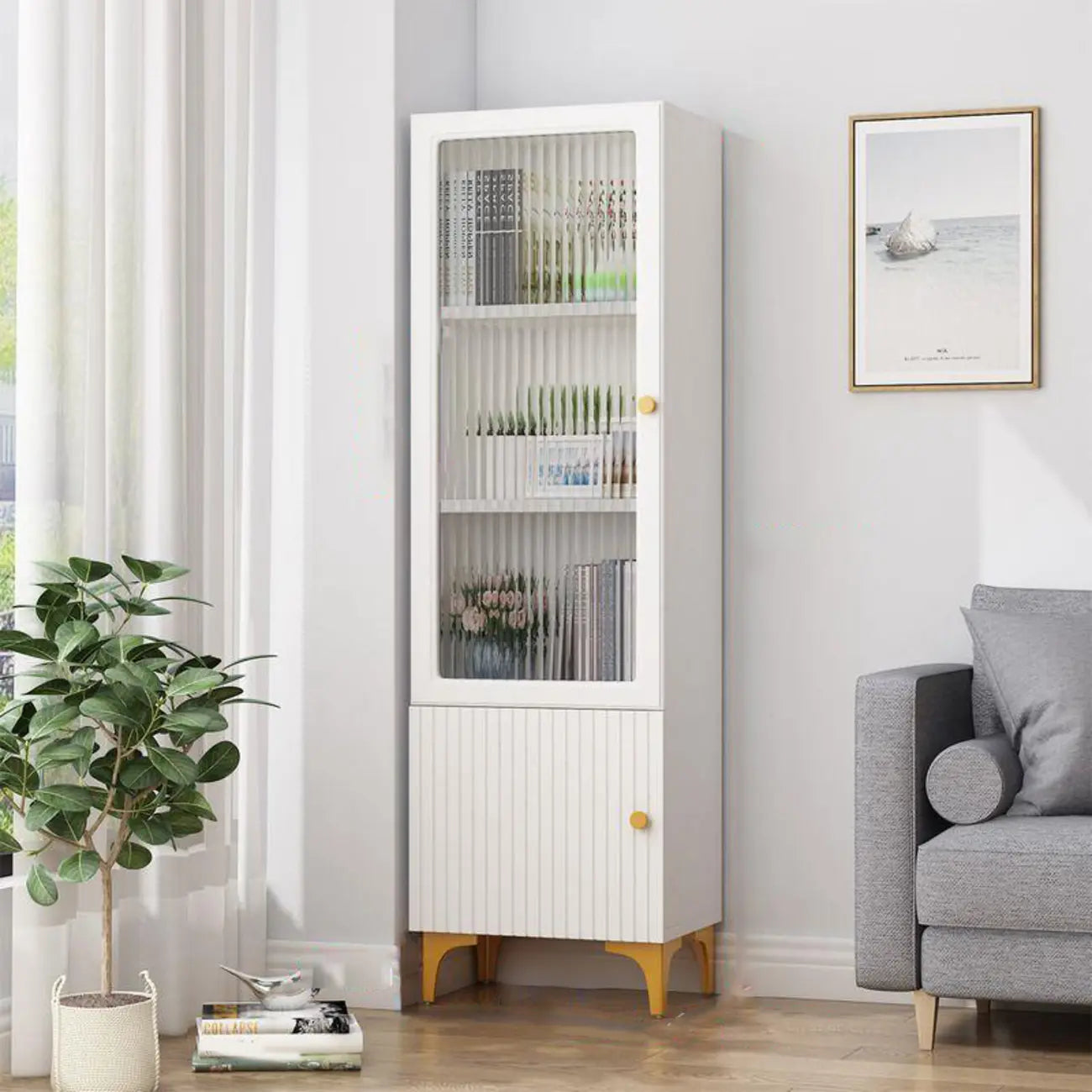 47‘’-71.5H Rectangular Wooden Display Cabinet with Glass Door