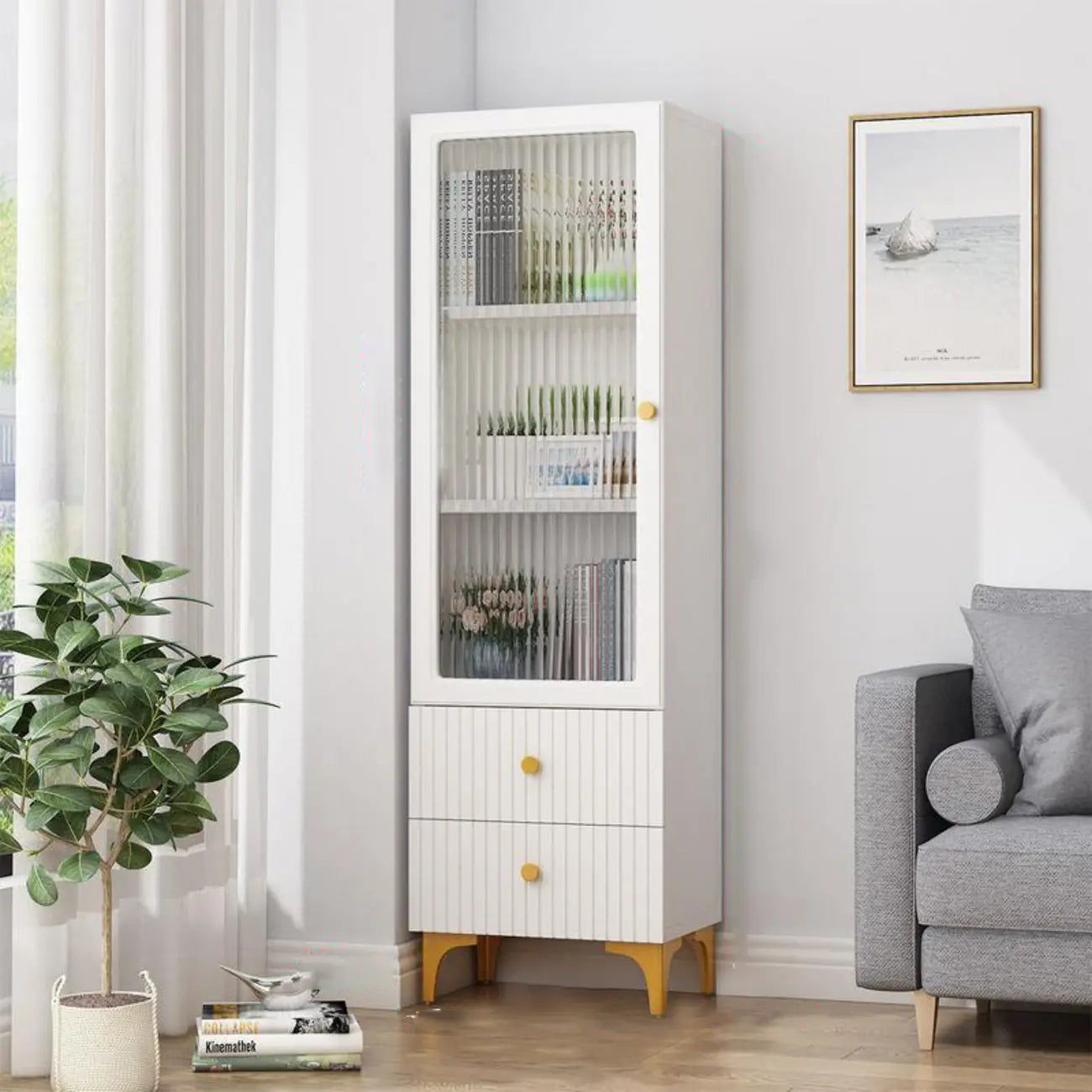 47‘’-71.5H Rectangular Wooden Display Cabinet with Glass Door