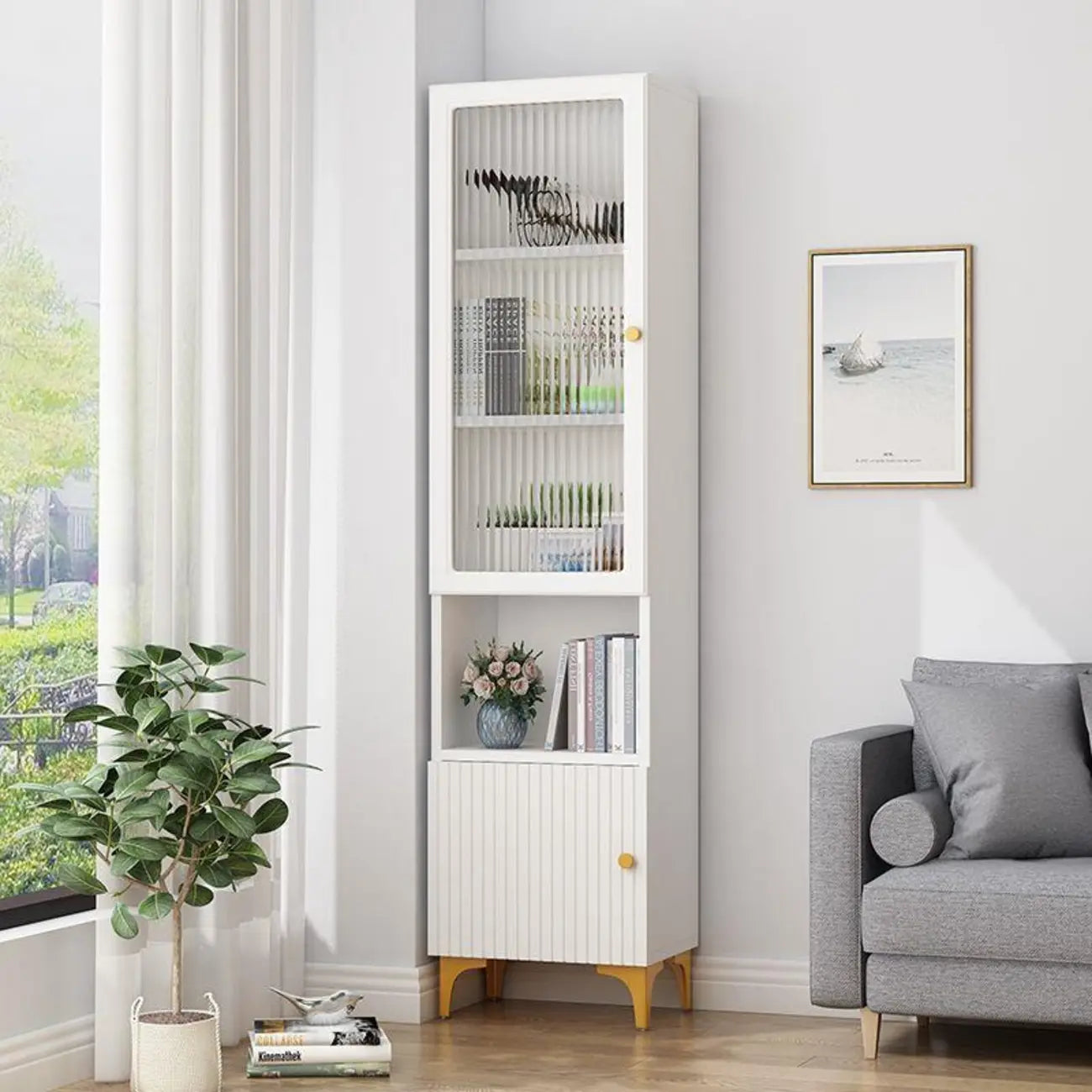 47‘’-71.5H Rectangular Wooden Display Cabinet with Glass Door