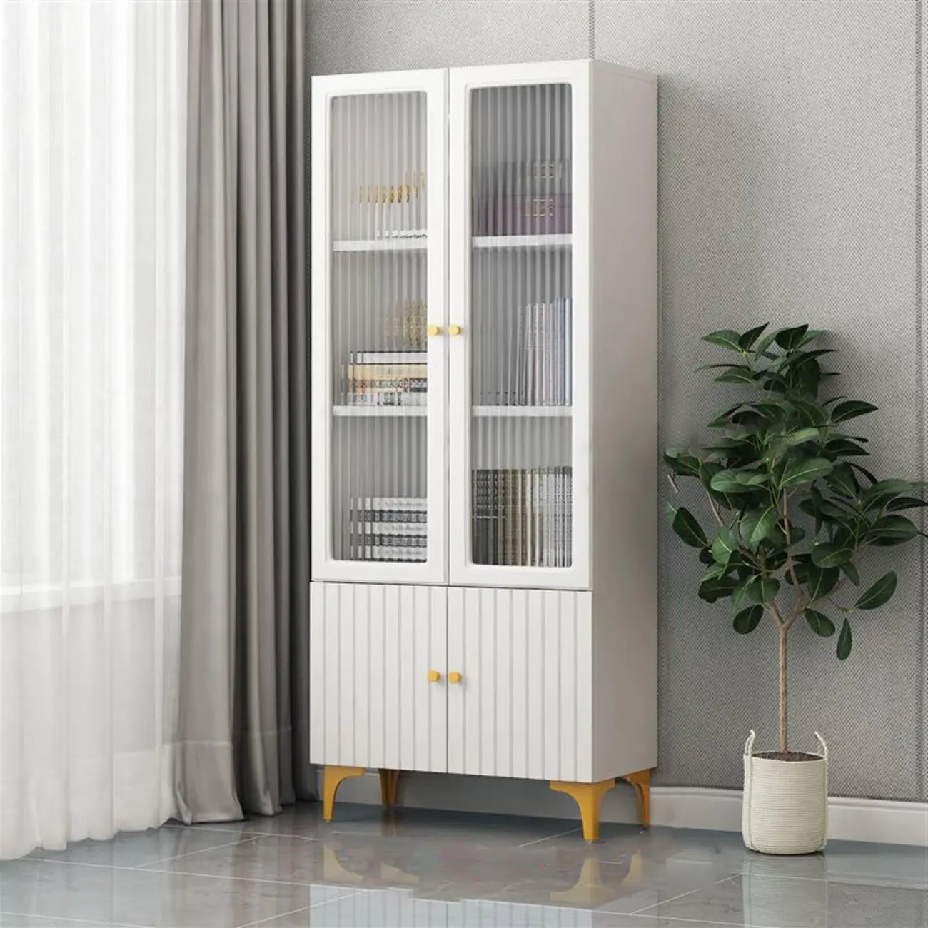 47‘’-71.5H Rectangular Wooden Display Cabinet with Glass Door