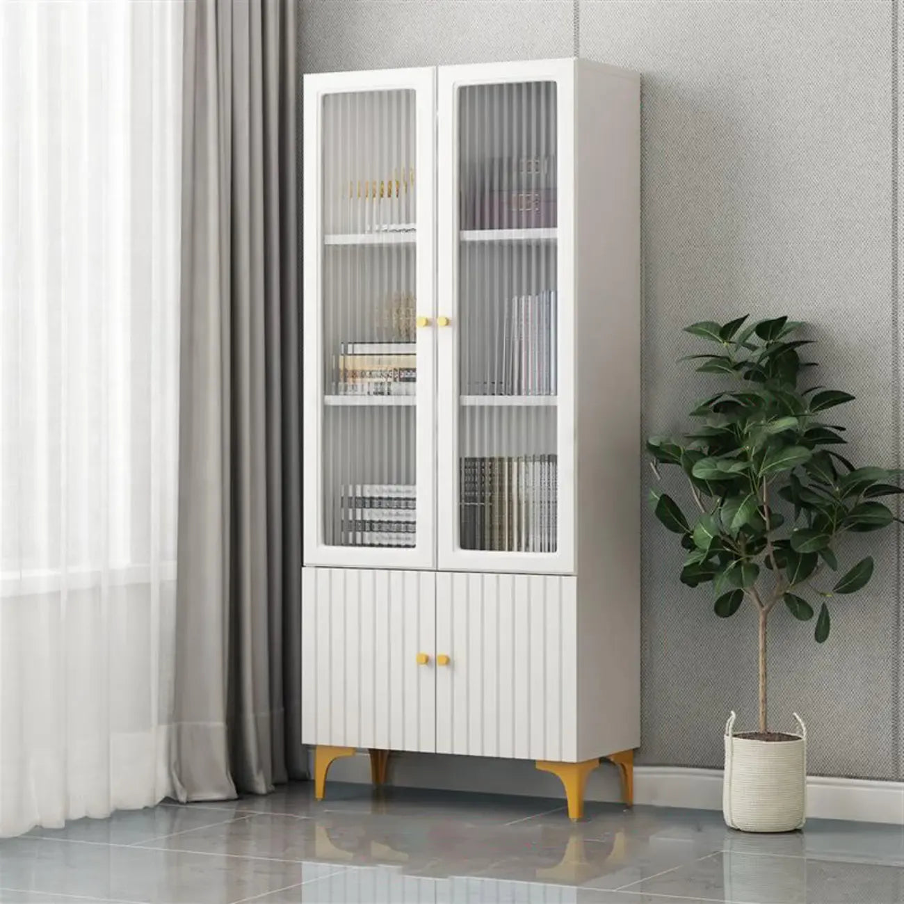 47‘’-71.5H Rectangular Wooden Display Cabinet with Glass Door