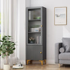 47‘’-71.5H Rectangular Wooden Display Cabinet with Glass Door