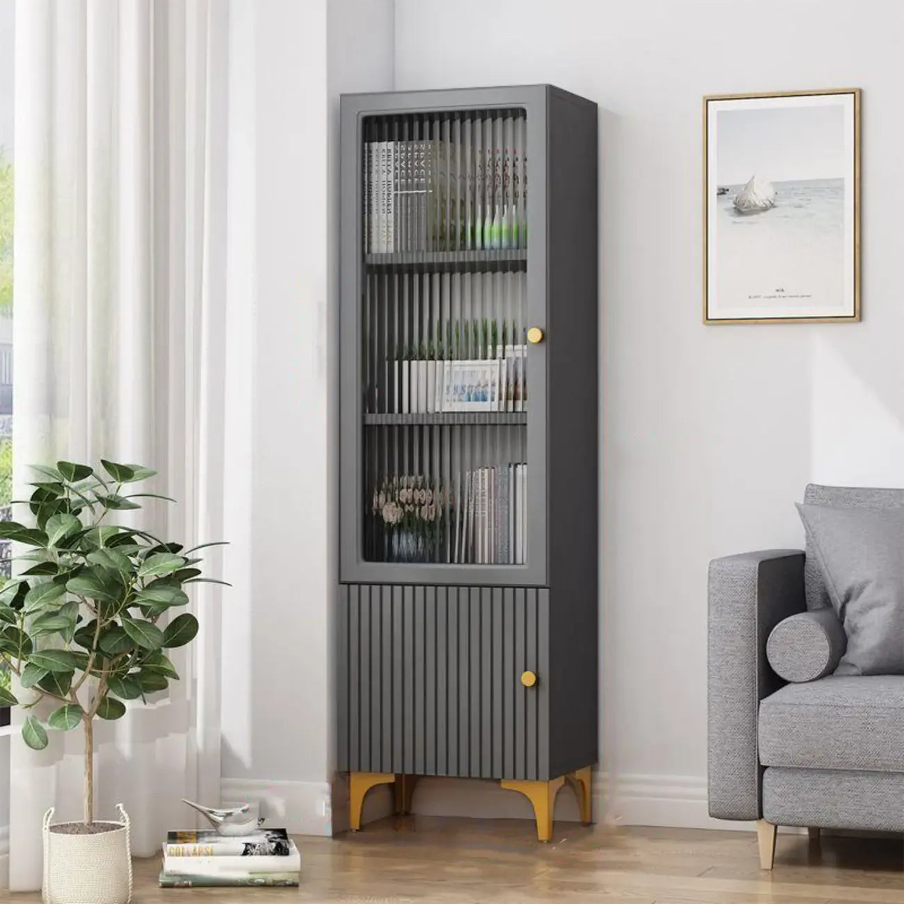 47‘’-71.5H Rectangular Wooden Display Cabinet with Glass Door