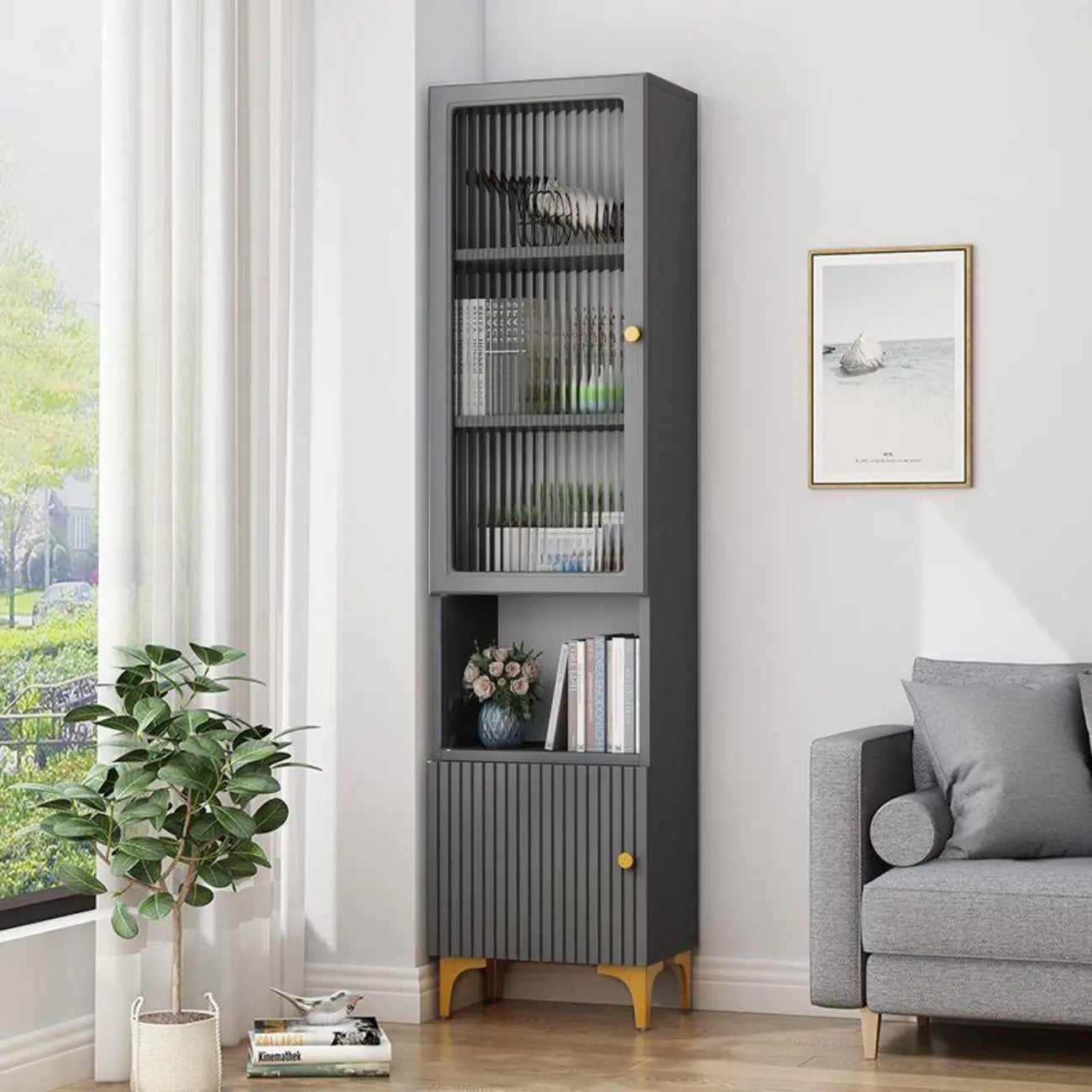 47‘’-71.5H Rectangular Wooden Display Cabinet with Glass Door