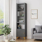 47‘’-71.5H Rectangular Wooden Display Cabinet with Glass Door