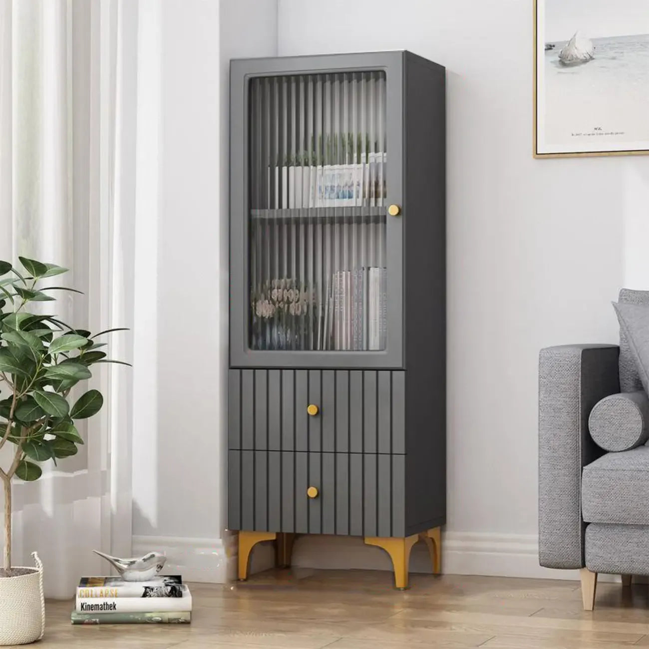 47‘’-71.5H Rectangular Wooden Display Cabinet with Glass Door