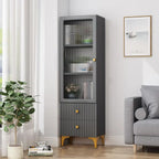 47‘’-71.5H Rectangular Wooden Display Cabinet with Glass Door