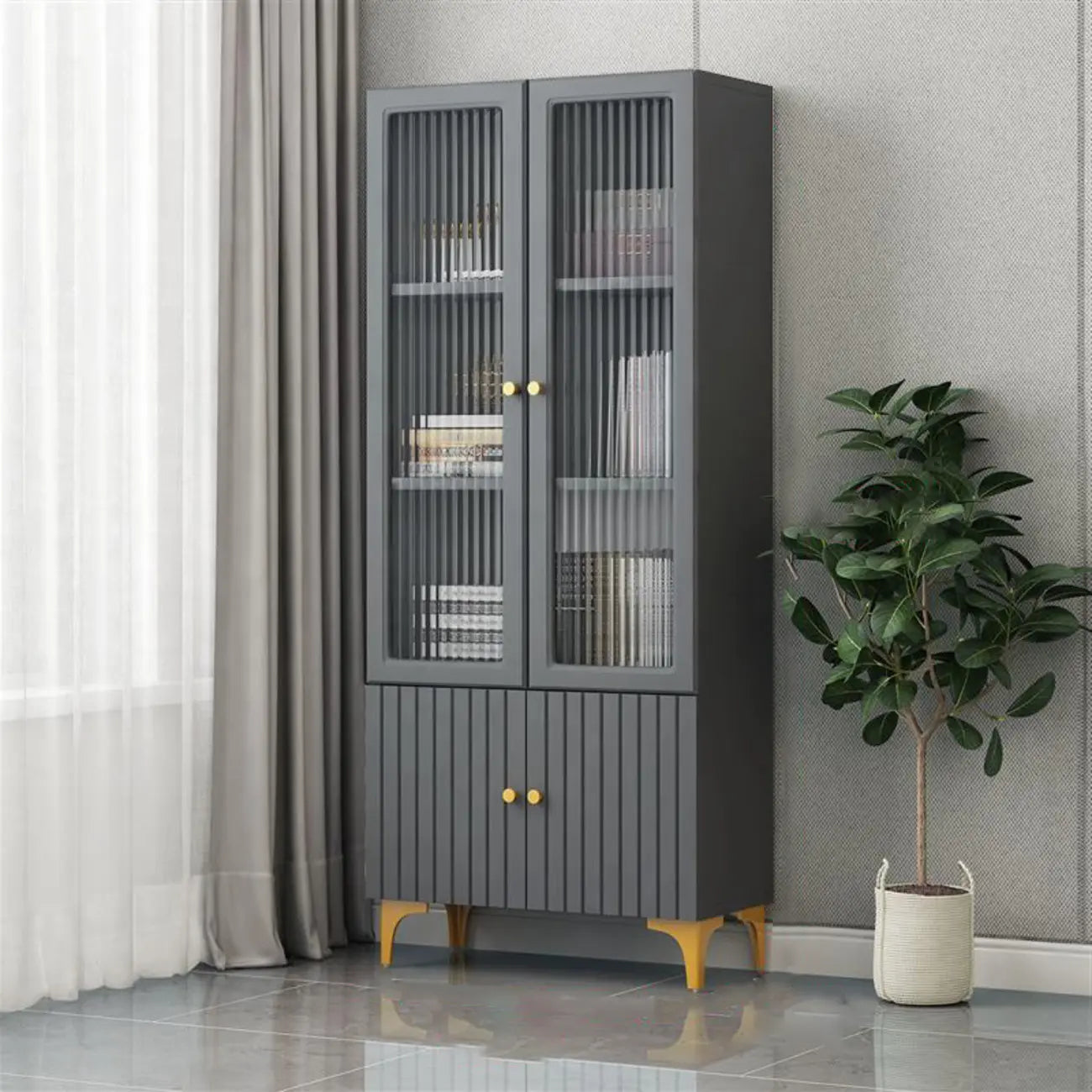 47‘’-71.5H Rectangular Wooden Display Cabinet with Glass Door