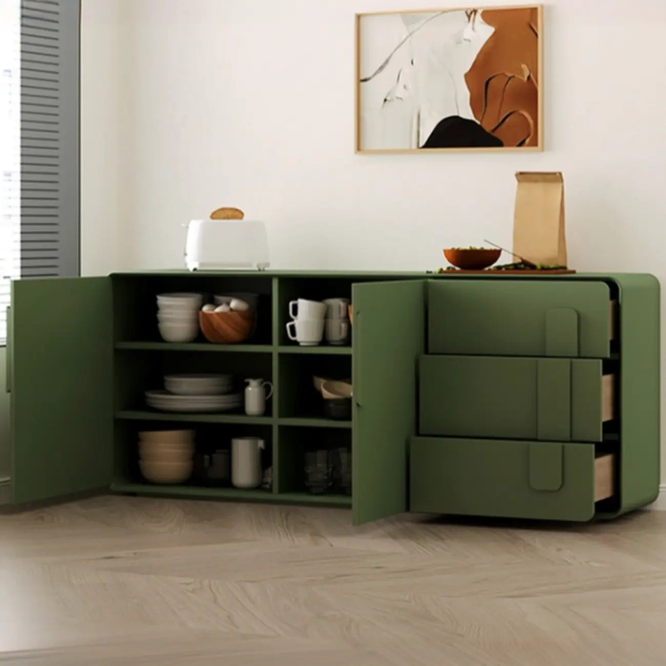 Composite Wood Green Storage Cabinet with Minimalist Style