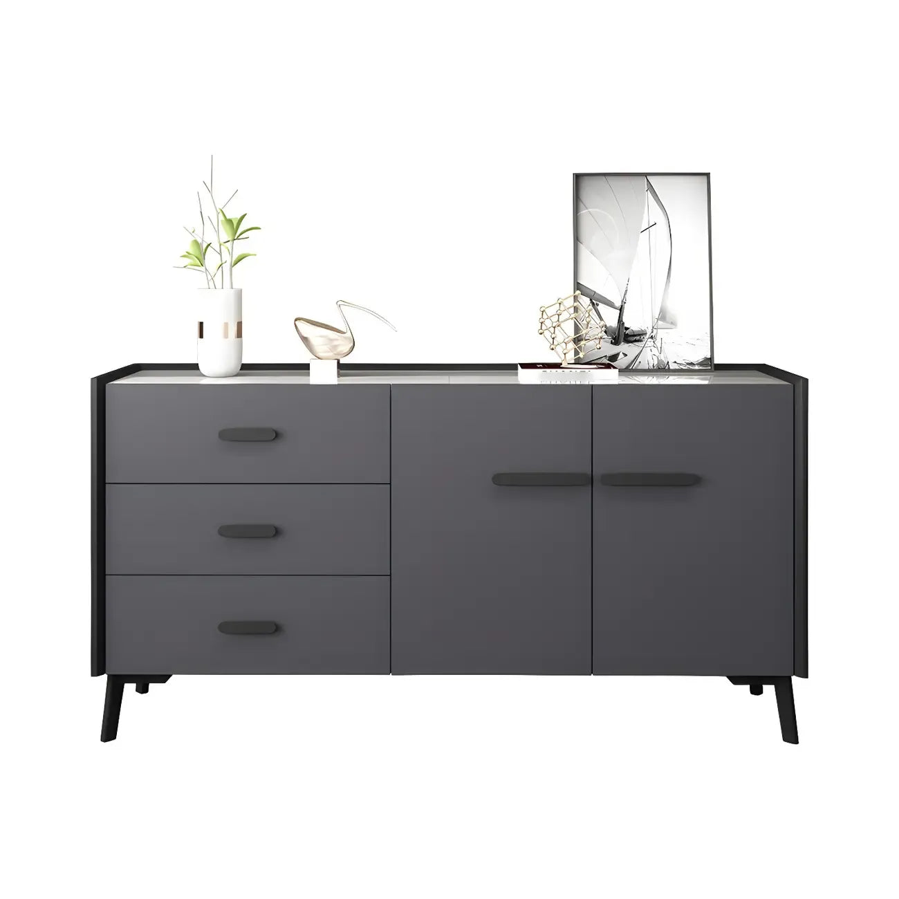 Modern Pine Sideboard with Drawers and Cabinets in Grey/Orange
