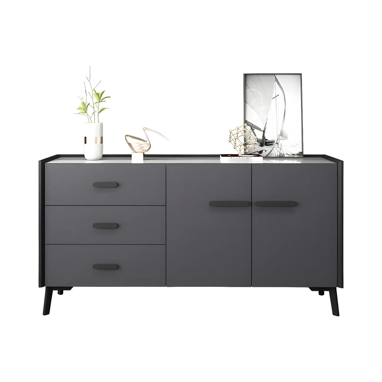 Modern Pine Sideboard with Drawers and Cabinets in Grey/Orange