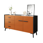 Modern Pine Sideboard with Drawers and Cabinets in Grey/Orange