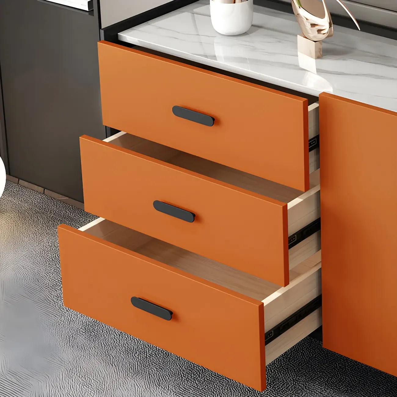 Modern Pine Sideboard with Drawers and Cabinets in Grey/Orange