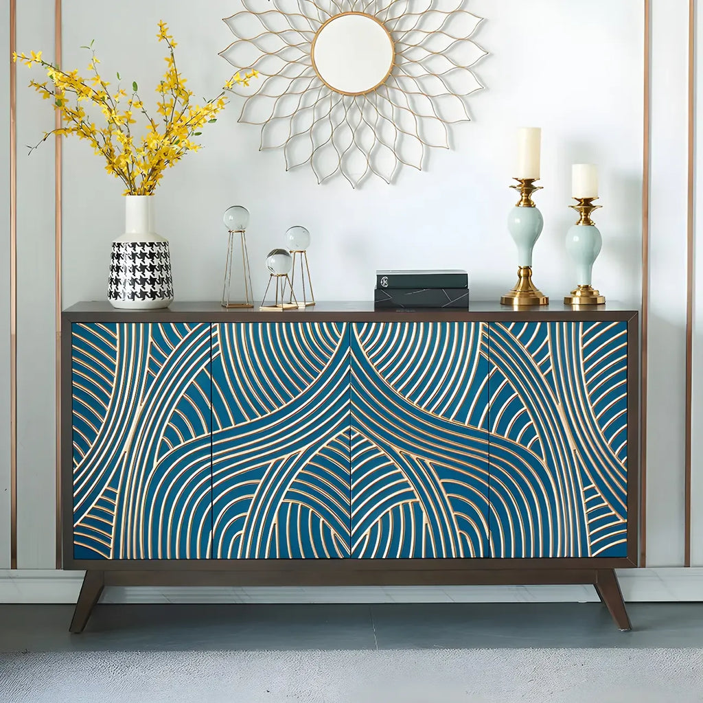 Modern Brown Birch Wood Buffet Sideboard with 2 Doors