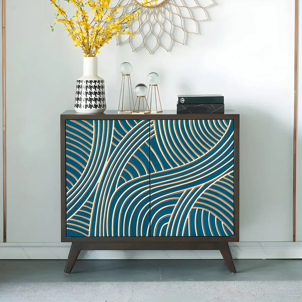 Modern Brown Birch Wood Buffet Sideboard with 2 Doors