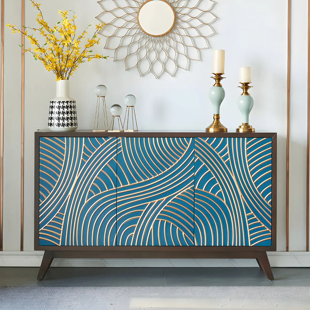 Modern Brown Birch Wood Buffet Sideboard with 2 Doors