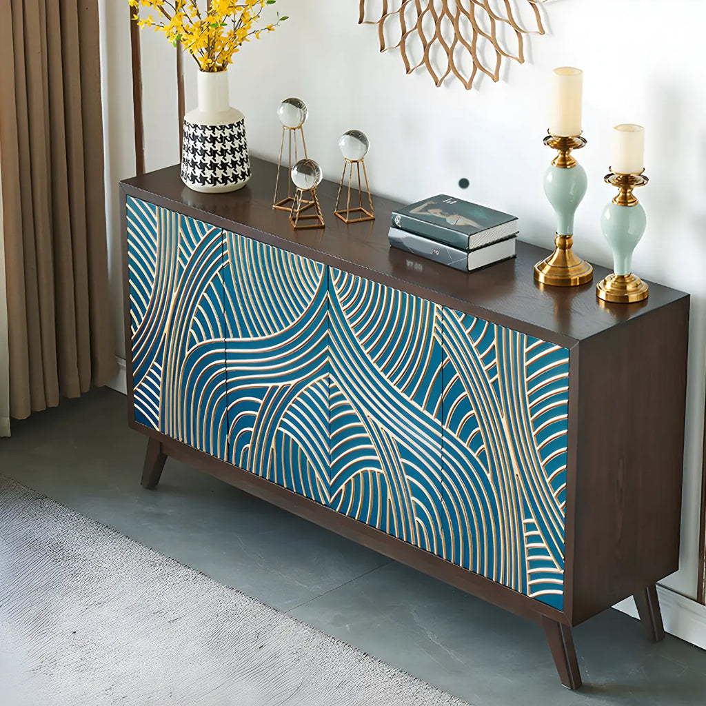 Modern Brown Birch Wood Buffet Sideboard with 2 Doors