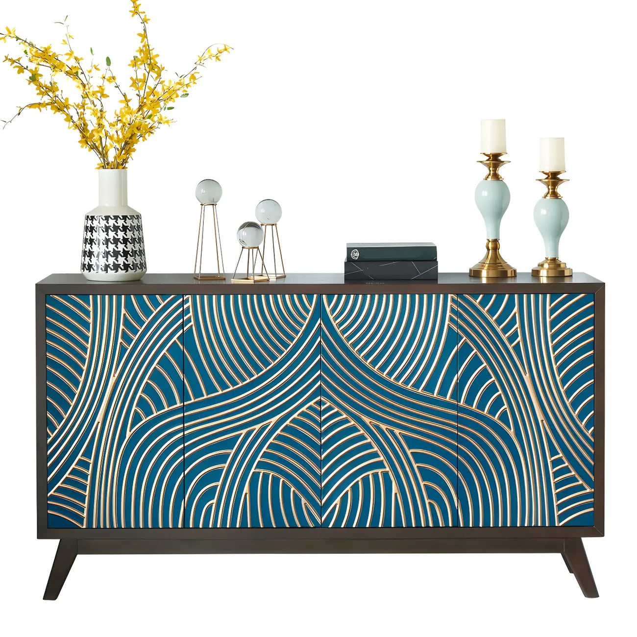 Modern Brown Birch Wood Buffet Sideboard with 2 Doors